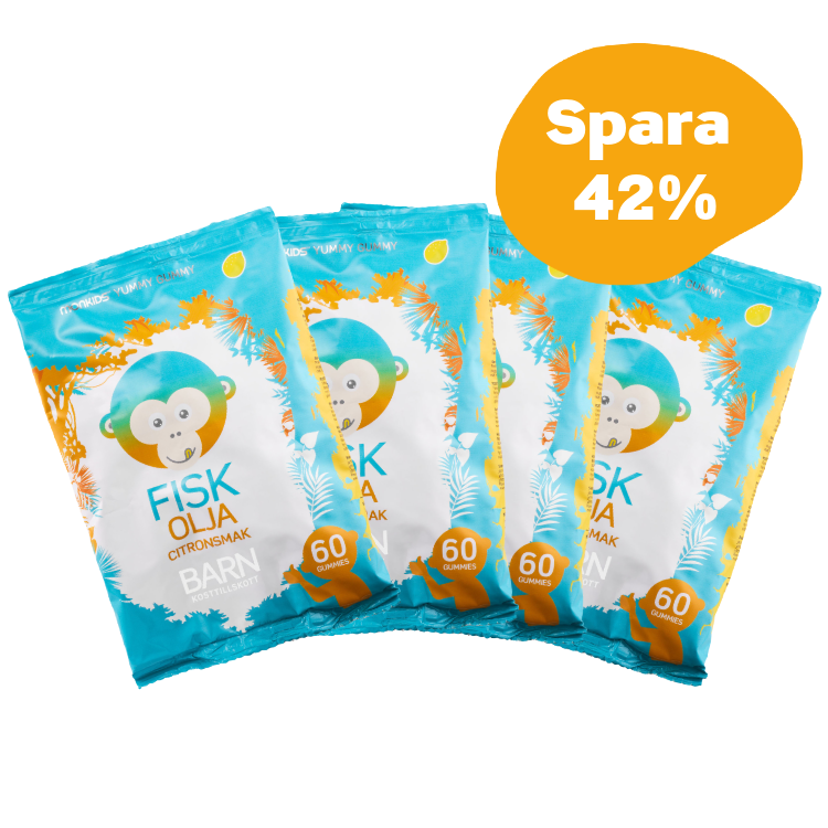 Monkids Fiskolja Refill 4 påsar kit – ingen smak av fisk, fiskolja som inte smakar fisk i smart kit – star 42%